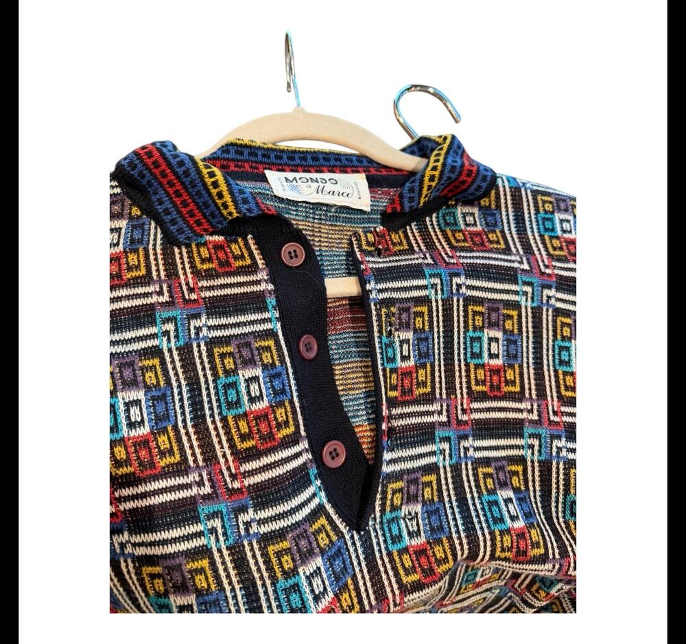 Mondo di Marco Vintage Womens Geometric Knit Polo Sweater